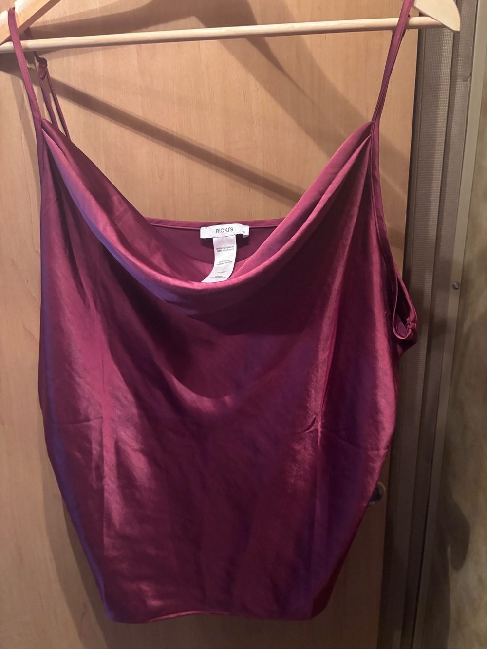 Ricki's Satin Cowl Neck Camisole in Berry Cranberry red